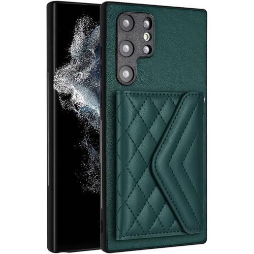 Pochette Dames Pour Samsung Galaxy S22 Ultra,tui Portefeuille Cuir Pour Femmes Pochette Flip Portefeuille,Housse Haute Qualit 7 Porte Cartes Le Bouton Fermeture Support,Vert