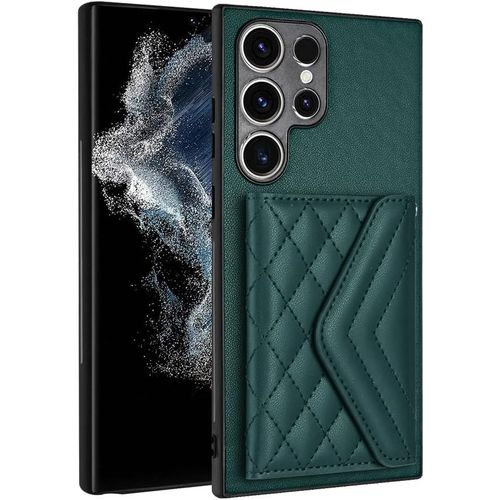 Pochette Dames Pour Samsung Galaxy S23 Ultra,tui Portefeuille Cuir Pour Femmes Pochette Flip Portefeuille,Housse Haute Qualit 7 Porte Cartes Le Bouton Fermeture Support,Vert