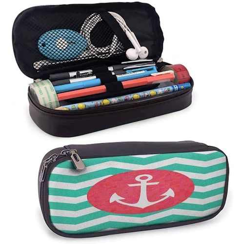 Pochette De Maquillage En Cuir  Fermeture clair, Trousse  Stylos, Trousse  Crayons, Motif De S Et De Vagues, Rayures, Style Ancien Classique, Bateau  Voile, Natation, Pochette  Crayons De Couleur