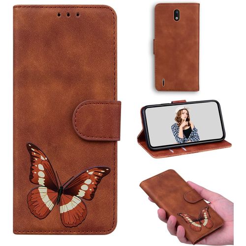 Pochette Flip Coque Cuir Pour Nokia 1.3 tui Flip Stand Wallet Cover Color Printed Butterfly Skin Friendly Pu Cuir Folio Tpu Coque Intrieure Fente Pour Carte Case Pour Nokia 1.3 Brun