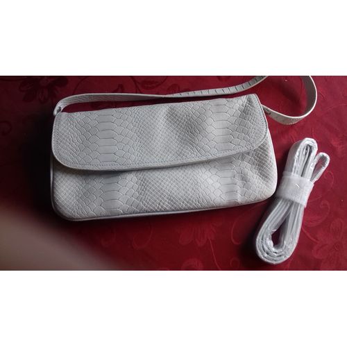 Pochette/Sac Simili Cuir Ecru Et Bord Blanc