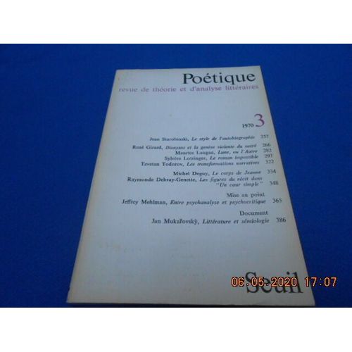 Poetique . Revue De Thorie Et D'analyse Littraires. N3 [Revue]   de Starobinski J.  Format Broch 