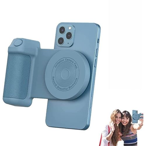 Poigne De Batterie Mobile Avec Bouton De Dclenchement Sans Fil - Support Magntique S'adaptant  N'importe Quel Tlphone - Batterie Externe Intgre Avec Recharge Sans Fil Qi (Blue)