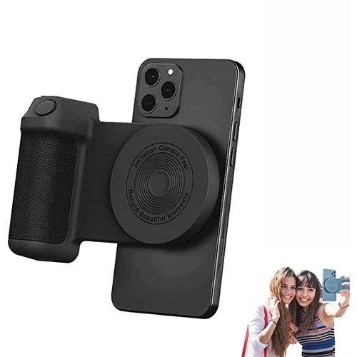 Poigne De Batterie Mobile Avec Bouton De Dclenchement Sans Fil - Support Magntique S'adaptant  N'importe Quel Tlphone - Batterie Externe Intgre Avec Recharge Sans Fil Qi (Noir)