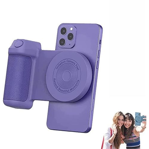 Poigne De Batterie Mobile Avec Bouton De Dclenchement Sans Fil - Support Magntique S'adaptant  N'importe Quel Tlphone - Batterie Externe Intgre Avec Recharge Sans Fil Qi (Purple)