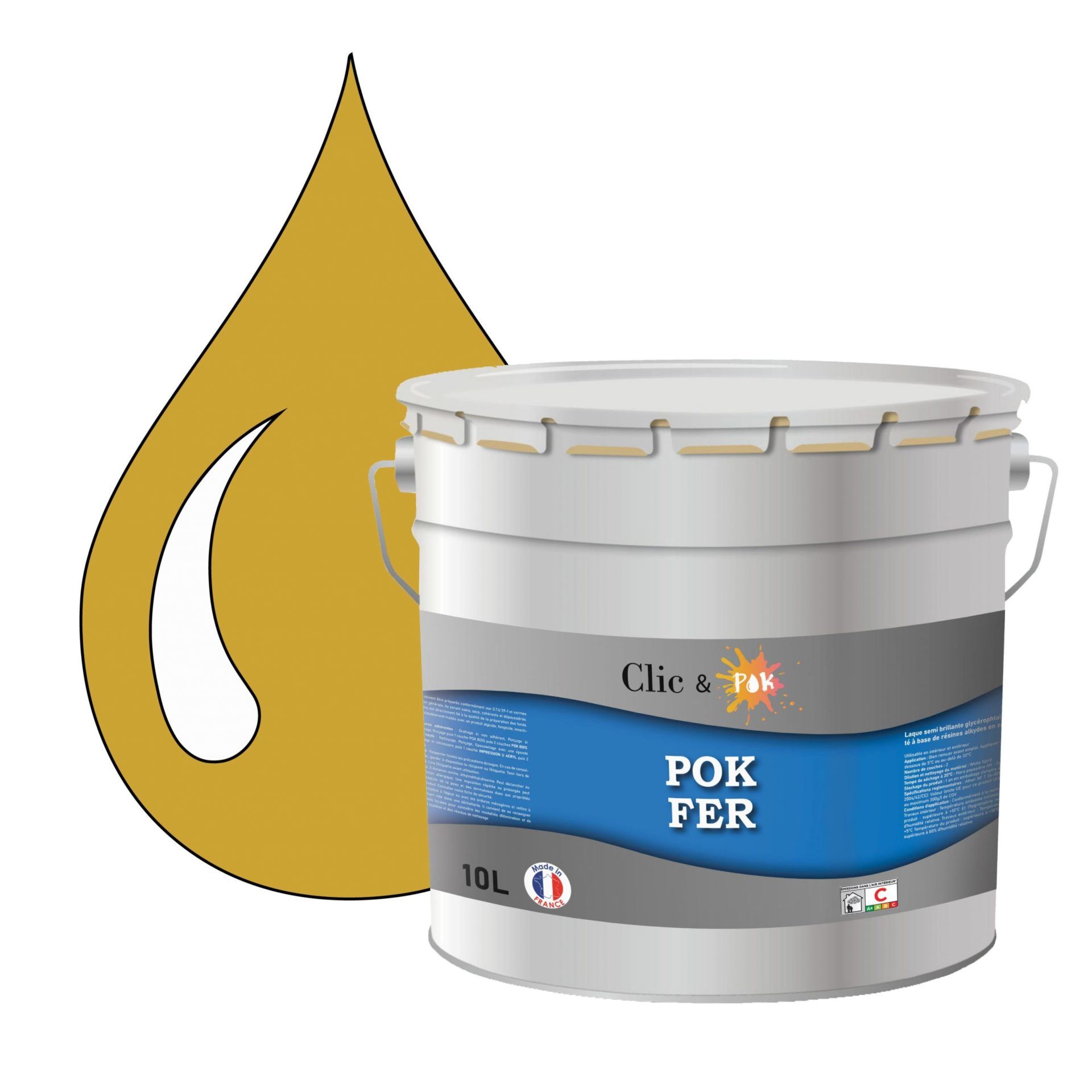 Pok Fer Jaune : Peinture De Finition Antirouille Laque Semi-Brillante Mtaux Ferreux - 10l - Ral 1004 - Jaune Or