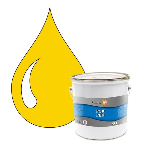 Pok Fer Jaune : Peinture De Finition Antirouille Laque Semi-Brillante Mtaux Ferreux - 2,5l - Ral 1023 - Jaune Signalisation