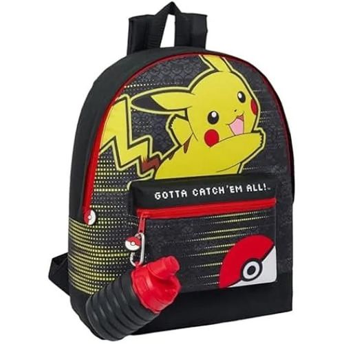 Pokmon Pikachu Catch 'em All Roxy Sac  Dos Avec Bouteille D'eau Pliable ? Licence Officielle, 39 X 31 X 12 Cm, Polyester Durable,