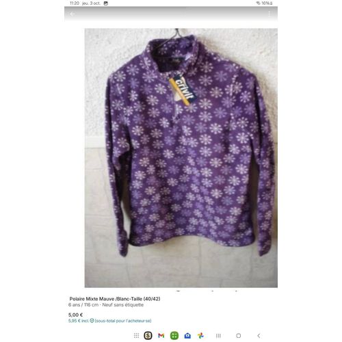 Polaire Mixe Mauve/Blanc. Taille 6 Ans / 116 - Neuf Jamais Utilis.