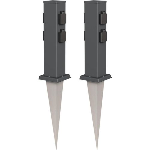 Polly Garden Plug With Ground Spike, Outdoor Ip44, 4-Time, Anthracite, Rectangular, 38 Cm, 2 Pieces