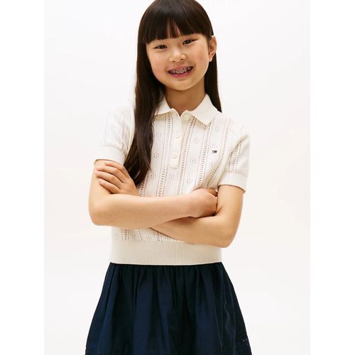 Polo Dcontract  Motif Pointelle Pointelle Polo Ss/Ivory Petal - 128 Cm