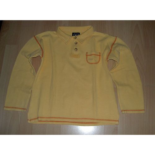 Polo Manches Longue Col En V Jaune Uni Avec Coutures Rouges Et Poche Phnomne De Mme Taille 8 Ans
