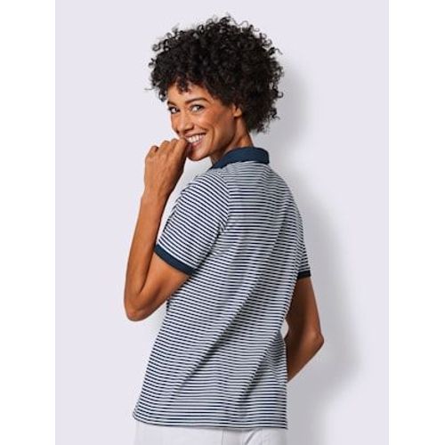 Polo Mlange Coton Et Lyocell De Qualit - Creation L Premium - Marine-Blanc  Rayures Fines