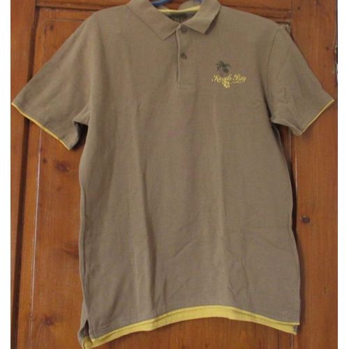 Polo Tr3kking-Manches Courtes-Inscriptions Devant Et Dos Sur Hawa-Tons Beige/Marron/Jaune-Taille M (Uk 38)-100% Coton