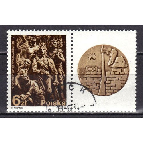 Pologne 1983 : 60 Anniversaire De L'insurrection Du Ghetto De Varsovie - Timbre Oblitr + Vignette