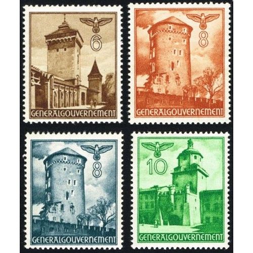 Pologne, Occopation Allemande, General Gouvernement 1940 / 41, Beaux Timbres Neufs* Yvert 56 57 57a Et 58 Porte Florian  Cracovie, Donjon Du Chteau De Cracovie Et Porte De Cracovie  Lublin.