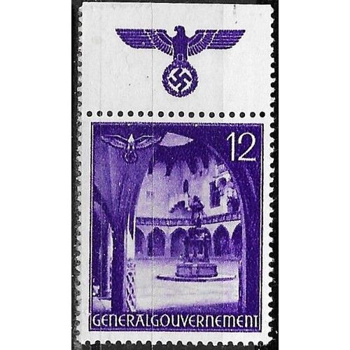 Pologne, Occupation Allemande 1940 / 41, General Gouvernement, Trs Beau Timbre Neuf** Luxe Yvert 59a, Cracovie, Statue De Copernic, Avec Vignette Bord De Feuille, Grand Aigle Et Croix Gamme.