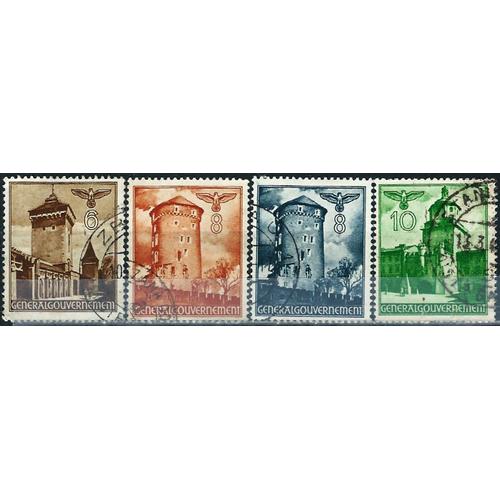 Pologne, Occupation Allemande, General Gouvernement 1940, Beaux Timbres Yvert 56 Porte Florian  Cracovie, 57 Et 57a Donjon Du Chteau De Cracovie Et 58 Porte De Cracovie  Lublin, Oblitrs, Tbe.