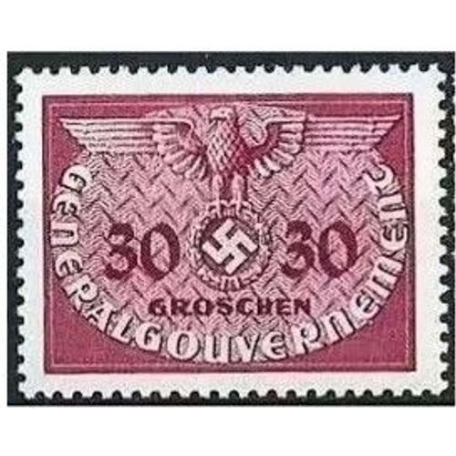 Pologne, Occupation Allemande, Gouvernement Gnral, 1940, Beau Timbre De Service Neuf* Grand Format Yvert 16 - 30gr. Pourpre, Grand Aigle Et Croix Gamme.
