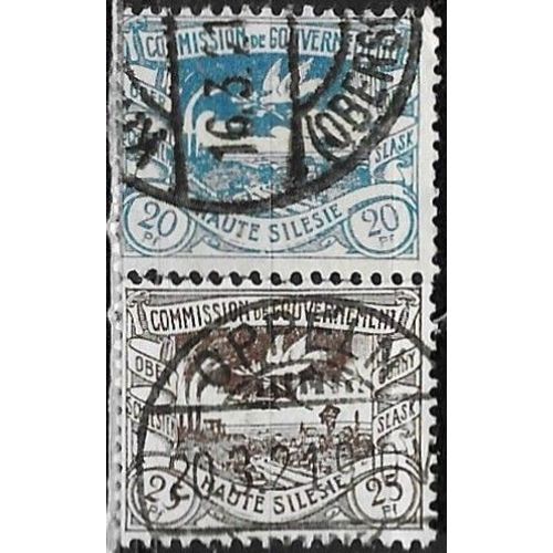 Pologne, Rgion De Haute Silsie Sous Adm. Franaise Avant Plbiscite, Beaux Timbres Yvert 36 Et 37, Colombe De La Paix Au Dessus D'une Mine De Charbon, 20pf. Bleu Et 25pf. Gris Brun, Oblitrs, Tbe.