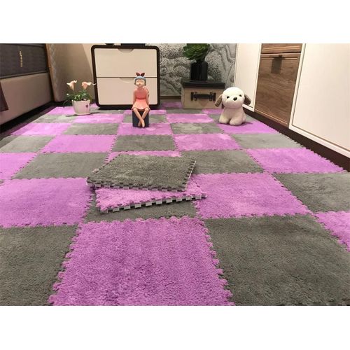 Polymre de jeu en peluche douce pour enfants, tapis de puzzle en mousse brleur, jouets pour bb, garder au chaud dans la chambre, virus de jeu, 30 cm * 30 cm * 1cm-20pcs-Pourpre-Gris - J-H
