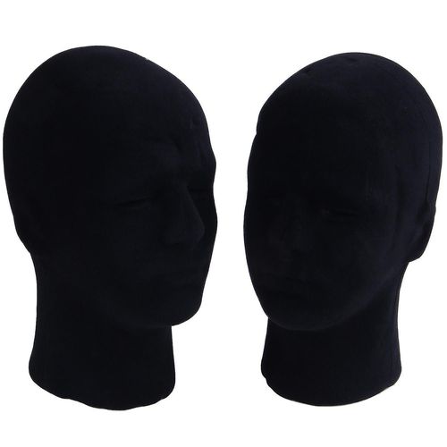 Polystyrne Noir Mousse Hommes Modle Mannequin Head Dummy Stand Shop Display Hat, 2 X Noir