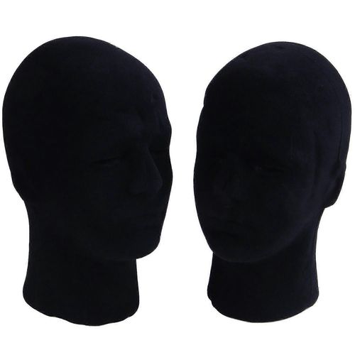 Polystyrne Noir Mousse Hommes Modle Mannequin Head Dummy Stand Shop Display Hat, 2 X Noir