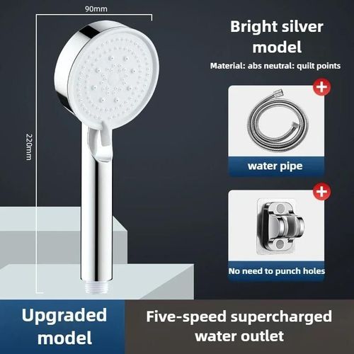Pommeau De Douche Multifonction Rglable, 5 Modes De Pression, Grand Rendement D'eau, Buse De Douche, Douche De Massage, Accessoire De Salle De Bains-Ensemble En Argent - 3 Pices