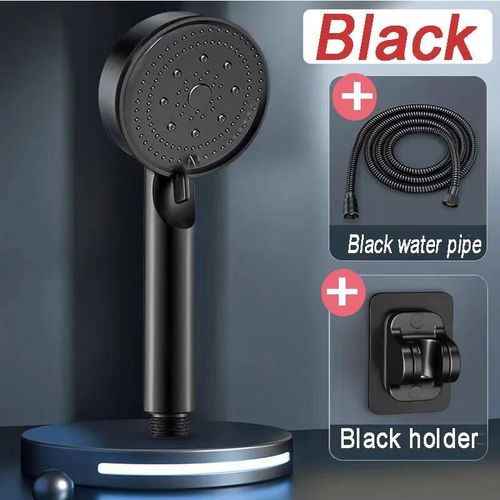 Pommeau De Douche Multifonction Rglable, 5 Modes De Pression, Grand Rendement D'eau, Buse De Douche, Douche De Massage, Accessoire De Salle De Bains-Ensemble Noir - 3 Pices
