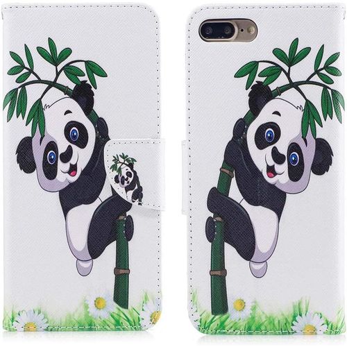 Portable Blanche Etui Pu Cuir Pour Iphone 7 Plus/ 8 Plus 5.5 Pouces Animaux Panda Et Bambou Motif Coque  Clapet Portefeuille Antichoc 360 Integrale Protection Housse Avec Support Fonction