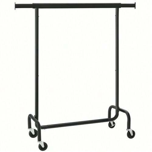 Portant  Vtements Avec Roulettes, Tringle Extensible Pour Charge Lourde, Capacit De Charge 130 Kg, Porte-Manteau Pour Vtements, En Mtal, Noir Mat
