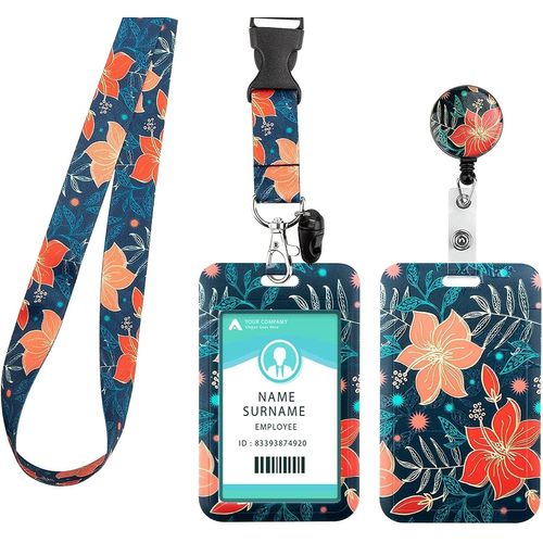Porte Badge Tour De Cou Avec Lanire Rtractable Et Porte-Cartes D'identit Pour Bureau, Les Cls, Protger Carte Bancaire, Carte Bus