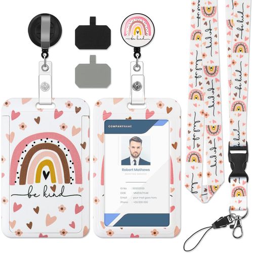 Porte Badge Tour De Cou Enrouleur Porte-Cartes Rtractable Neck Strap Avec Lobster Clasp, Languette D'attache De Tlphone Et Cordons Amovibles Pour Porte Badges D'identification (Rainbow)