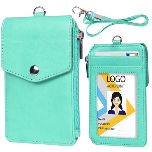 Porte-Badges (Vert) Avec Cordon Rtractable, Porte-Badges Tour De Cou, Porte-Badges En Cuir Pu Avec 4 Fentes Pour Cartes Et Poche Zippe Pour Le Travail, L'cole