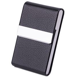 Pour homme et femme Avec fermeture magnétique Porte-cartes de visite en métal Noir En cuir synthétique 