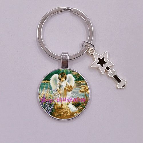 Porte-Cl Avec Pendentifs En Forme D'ailes D'anges, Breloques Feriques, Cabochon En Verre, toile, Baguette Magique, mail, Cadeau, Nouvelle Mode