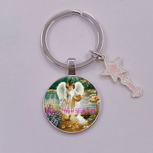 Porte-Cl Avec Pendentifs En Forme D'ailes D'anges, Breloques Feriques, Cabochon En Verre, toile, Baguette Magique, mail, Cadeau, Nouvelle Mode