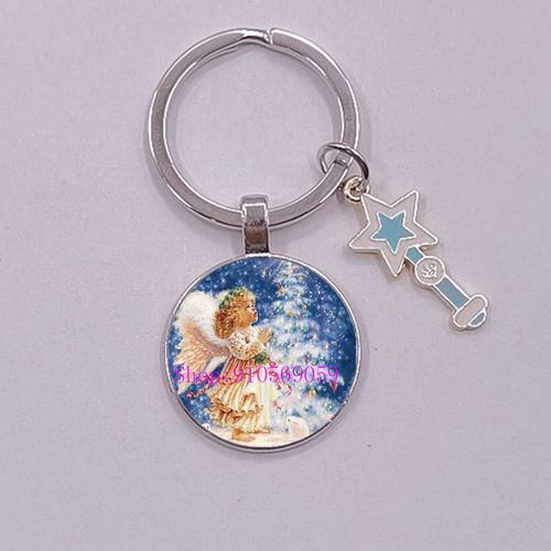 Porte-Cl Avec Pendentifs En Forme D'ailes D'anges, Breloques Feriques, Cabochon En Verre, toile, Baguette Magique, mail, Cadeau, Nouvelle Mode