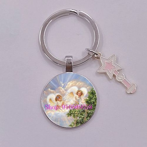 Porte-Cl Avec Pendentifs En Forme D'ailes D'anges, Breloques Feriques, Cabochon En Verre, toile, Baguette Magique, mail, Cadeau, Nouvelle Mode