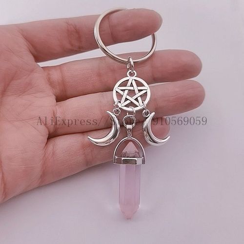 Porte-Cl Pentacle Lune, Bijou De Desse Triple, Pendentif En Pierre De Lune, Wiccan, Cadeau Cratif Pour Femmes Et Hommes