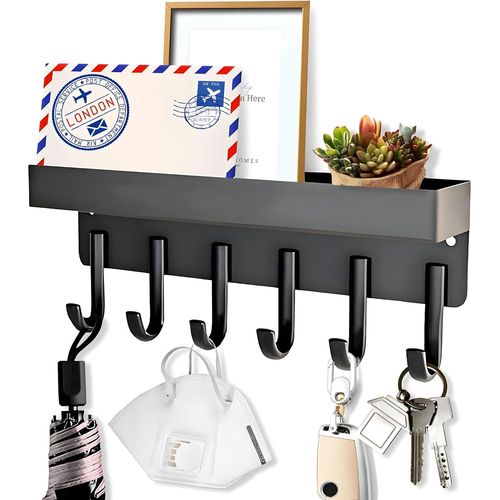 Porte Clef Mural Avec tagre,Tableau Support De Cls,Accroche Cl Avec 6 Crochets Pour Un Rangement Clef & Organisation Dans La Cuisine,Entre,Couloir,Key Holder For Wall,Noir.[Y1158]