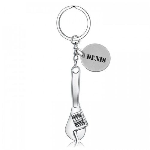 Porte-Cls Argent Cl  Molette Bricoleur Gravure Personnalise Sur Mdaille