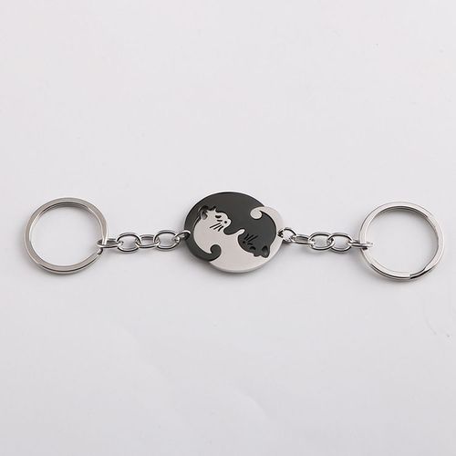 Porte-Cls De Couple Chat Noir Et Blanc, Pendentif Animal Mignon, Porte-Cls Tour De Cou Pour Femmes Et Hommes, Cadeau De La Journe De Lon, 2 Pices