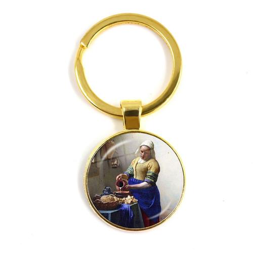 Porte-Cls De Style Punk En Bronze Pour Homme Et Femme, Cabochon En Verre, Peinture  L'huile Vermeer, Perle Porte, 25mm, Cadeau