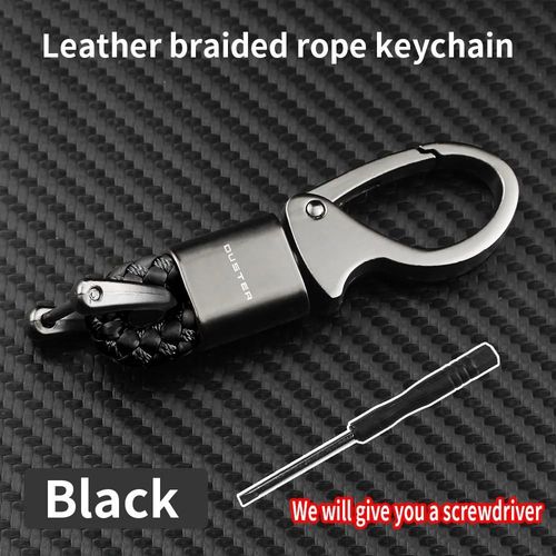 Porte-Cls De Voiture En Corde De Cuir Tress  La Main En Alliage De Zinc, Boucle En Fer  Cheval En Mtal Pour Dacia Duster Lodgy Logan Sandero-1cps-Duster Noir