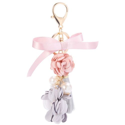 Porte-Cles En Alliage Avec Pendentif En Forme De Fleur Et Pompon Pour Sac A Main, Cadeau Ideal