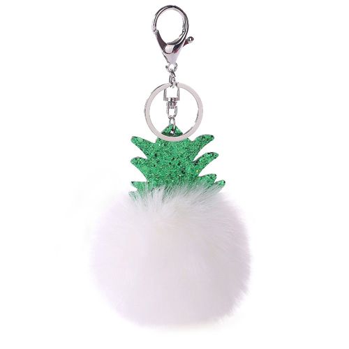 Porte-Cles En Fausse Fourrure Douce Et Moelleuse En Forme De Boule, Accessoire Pour Sac A Main (Blanc)