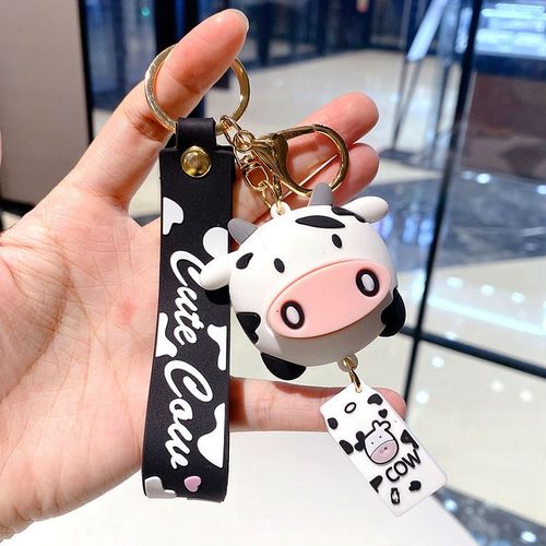 Porte-Cls Pendentif Vache Dessin,Porte-Cls Animal Cratif,Style Coren,Sac  Dos Mignon,Accessoires De Bijoux De Voiture,Cadeaux