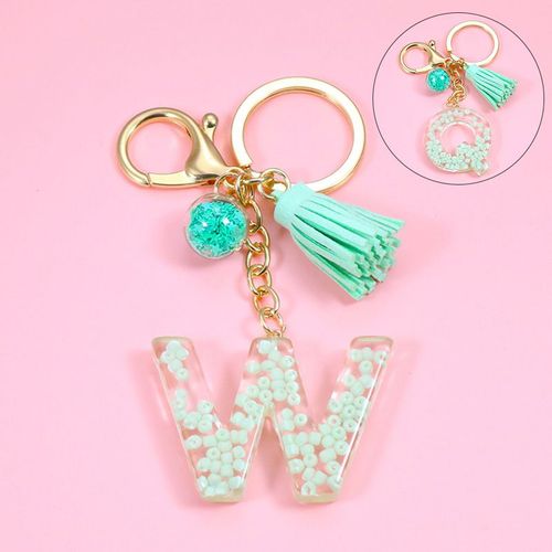Porte-Cls Pompon Avec A-Z Lettres Initiales, En Acrylique,  La Mode, Pendentif Pour Sac  Main, Voiture, Accessoires, Cadeaux