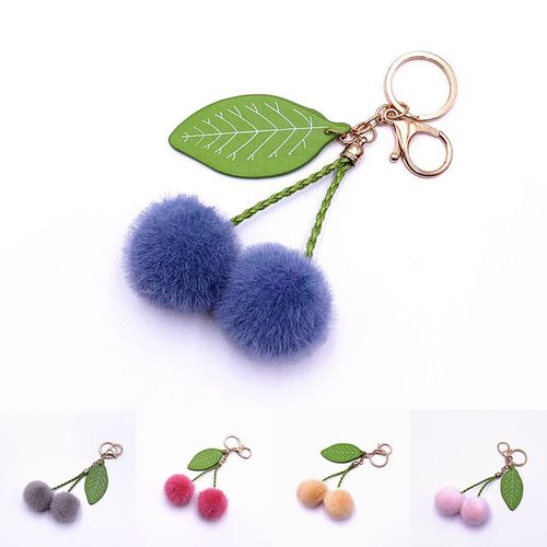 Porte-Cls Pompon En Fausse Fourrure De Lapin Pour Femmes, Joli Design De Cerise, Boule Moelleuse, Pendentif Suspendu Pour Sac  Main, Cadeaux